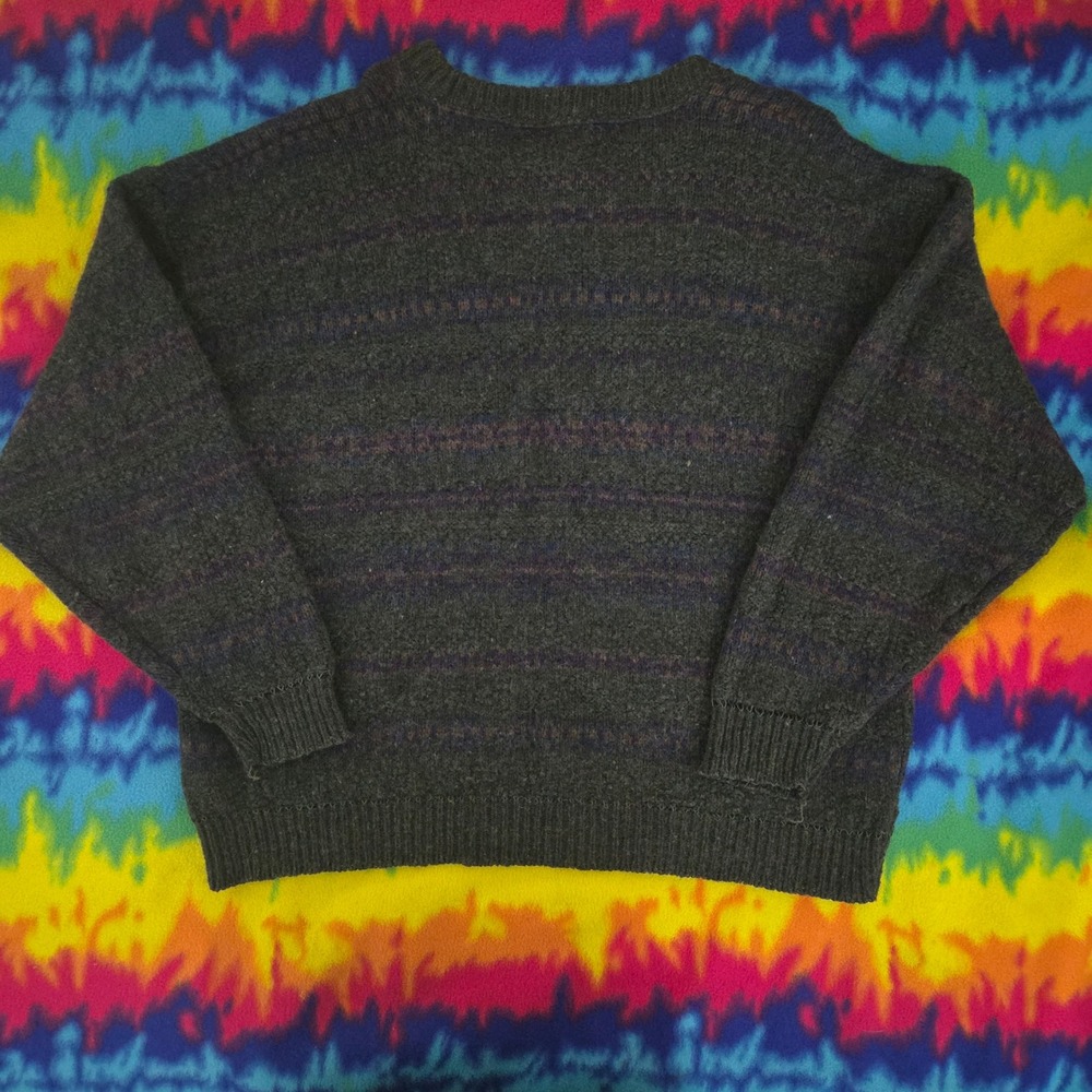 Vintage 90s Eddie Bauer Mens XL Recycled Wool Crewneck Sweater USA Green Striped - Picture 4 of 7